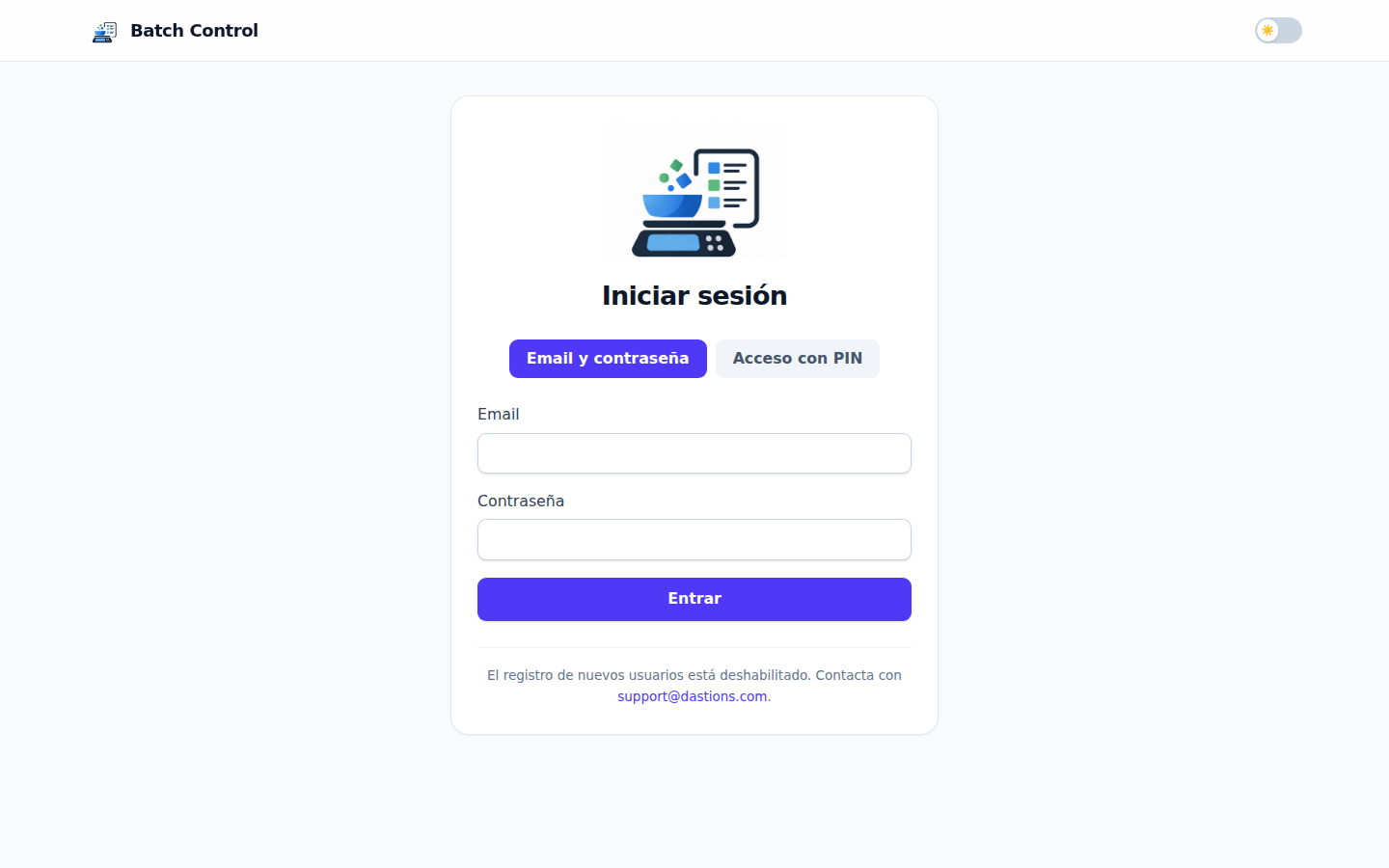 Pantalla de inicio de sesión con email y contraseña