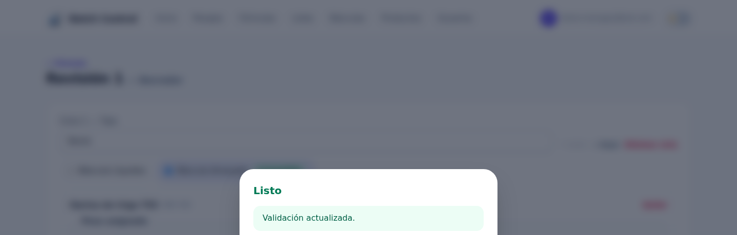 Mensaje tras validar la revisión