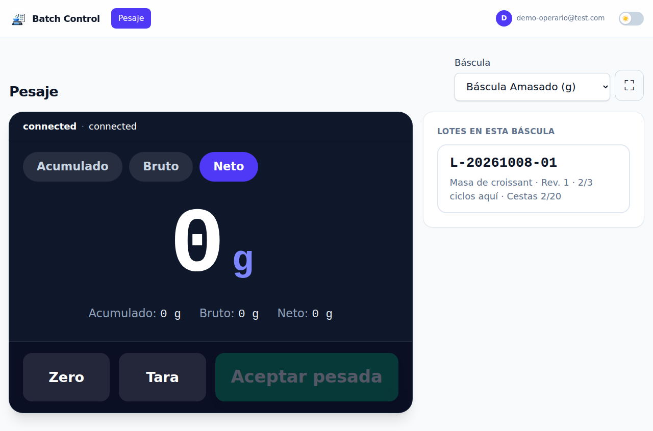 Báscula conectada y lotes disponibles