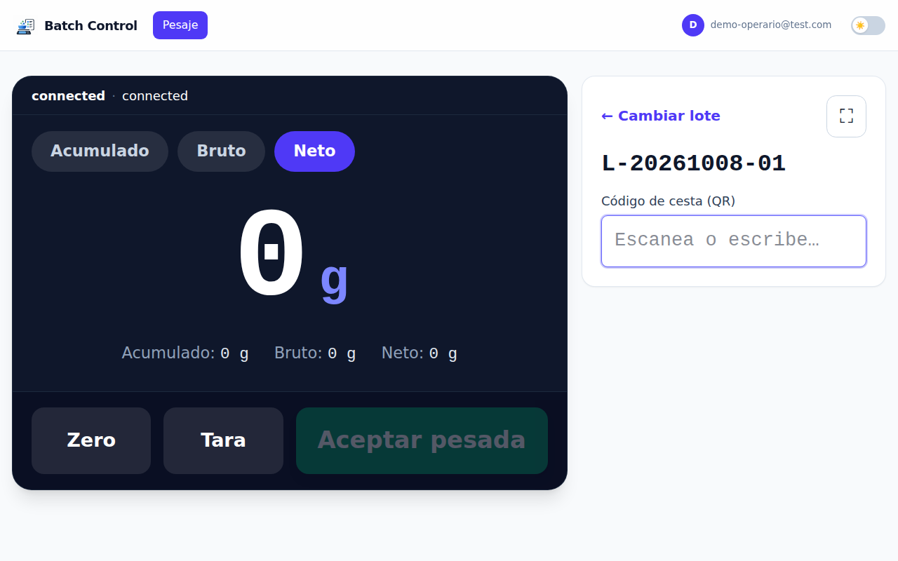 Lote seleccionado, listo para escanear la cesta