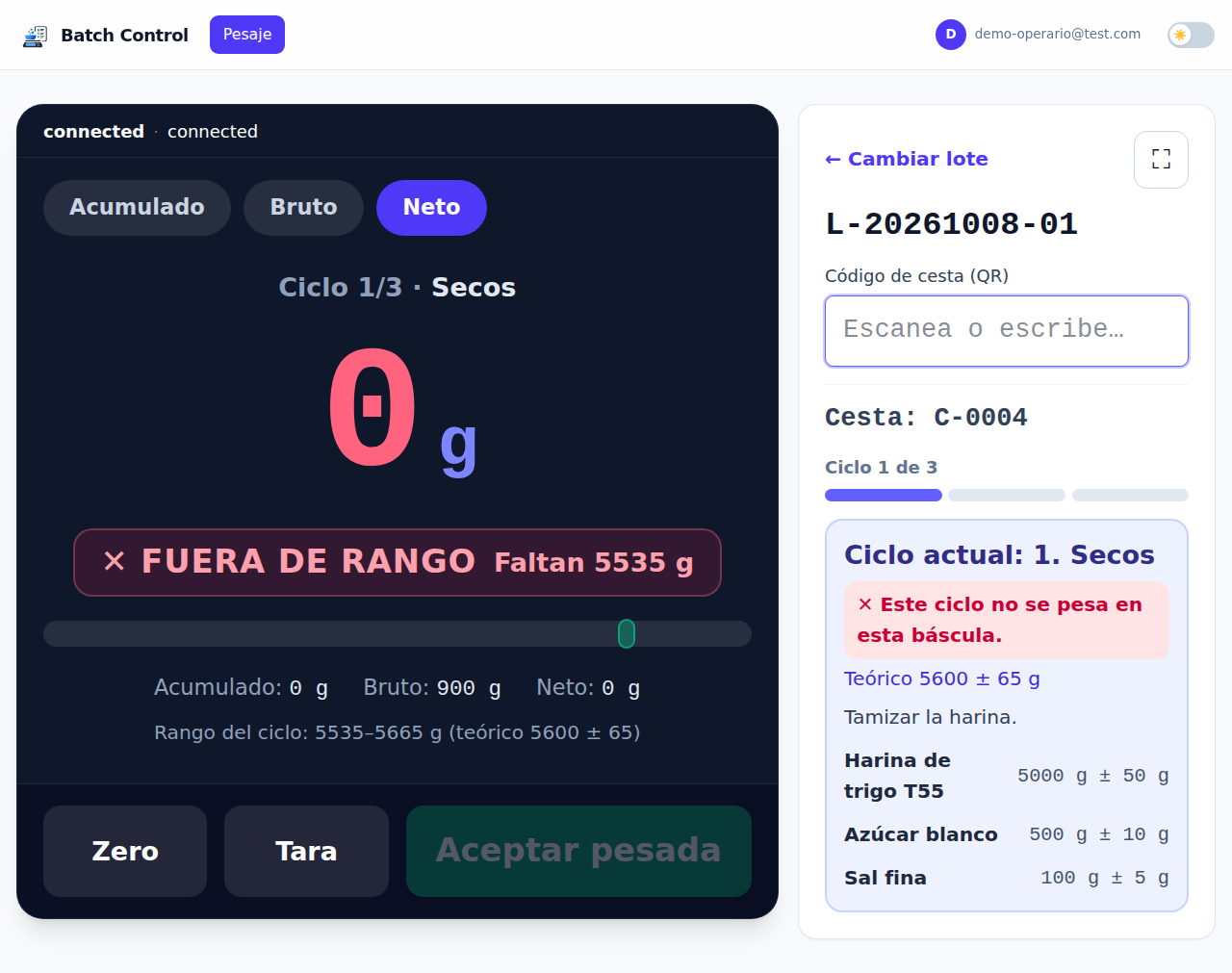 Aviso: este ciclo no se pesa en esta báscula