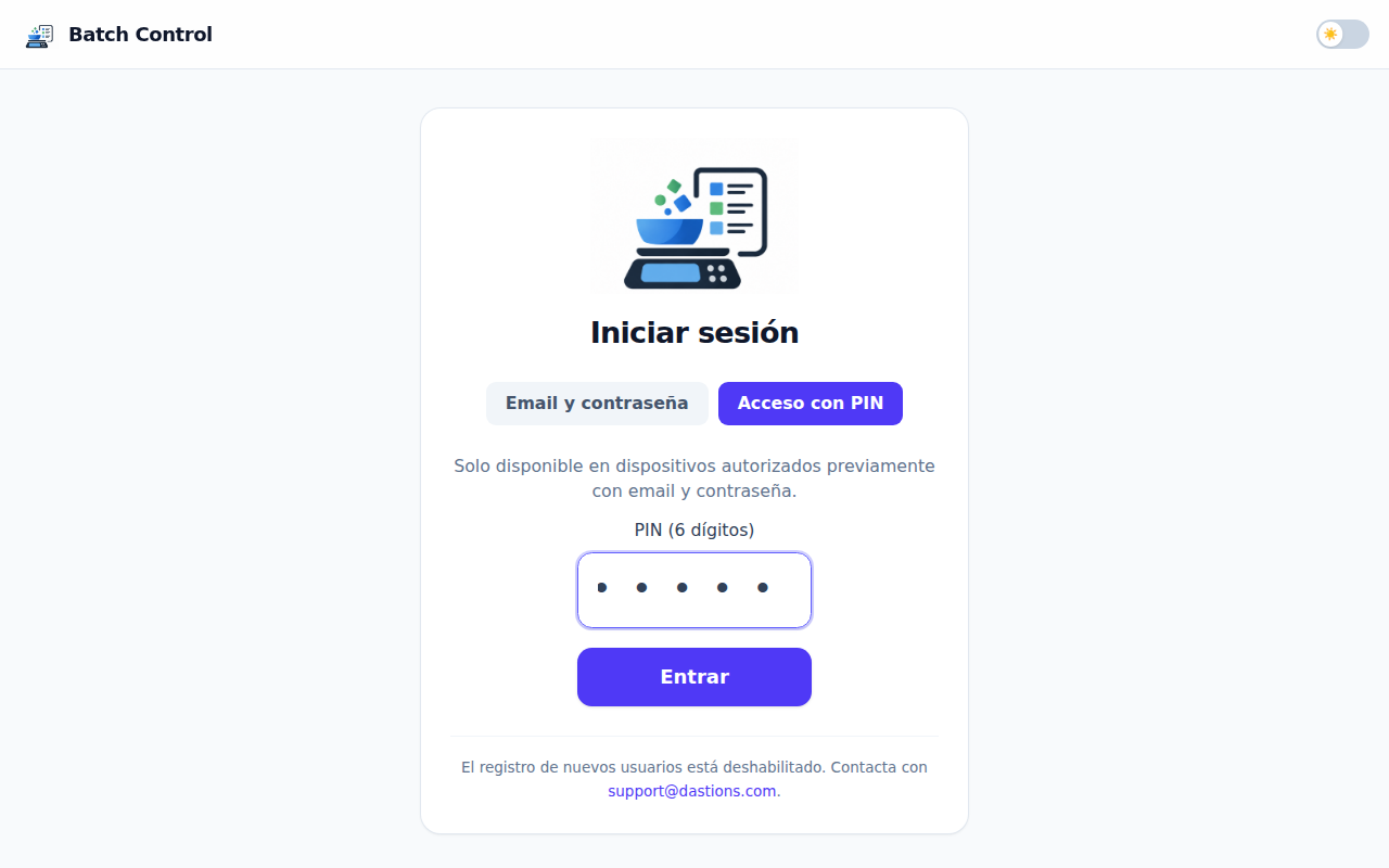 Acceso con PIN en un equipo autorizado